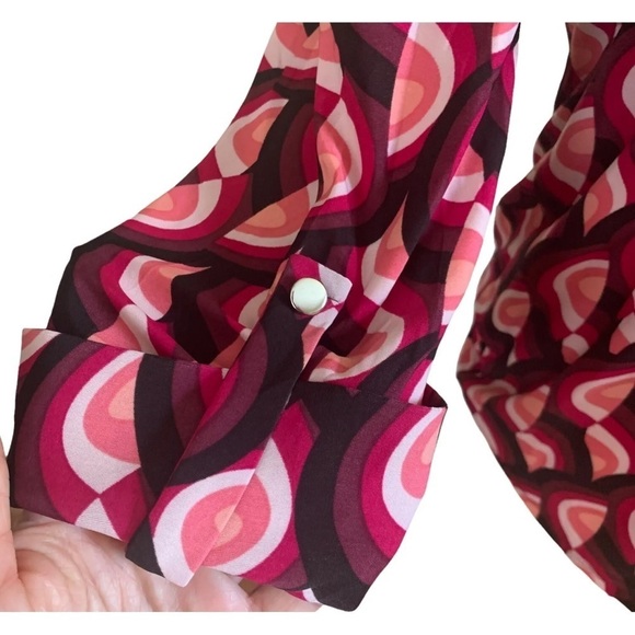 COCOMO Medium Burgundy multicolored 3/4 sleeve women’s pintuck Blouse top shirt - Picture 7 of 13